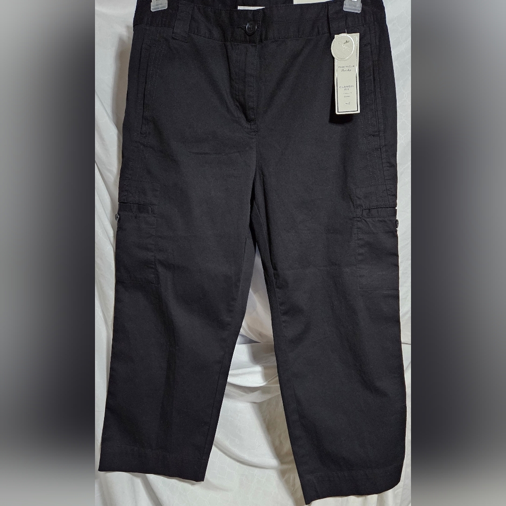 Nwt* Charter Club Pants Shop Classic Fit Stretch Cargo Black Capri Pants (Rd4)